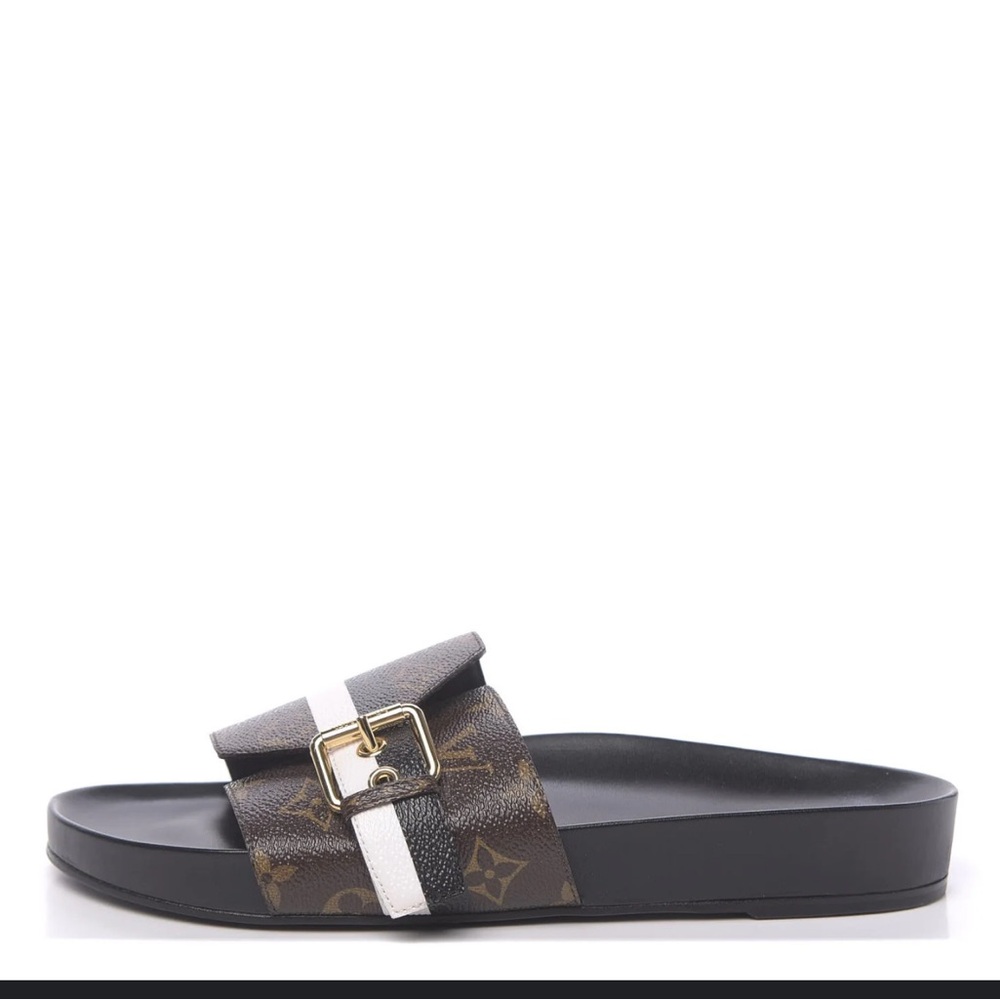 Louis Vuitton Brown and Black Monogram Slides Bom Dia 40